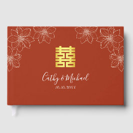 Boho rote moderne Blumenhochzeit in China Gästebuch