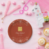 Boho rote moderne Blumenhochzeit in China Pappteller (Party)