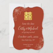 Boho rote moderne Blumenhochzeit in China Save The Date (Vorderseite)