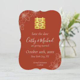 Boho rote moderne Blumenhochzeit in China Save The Date