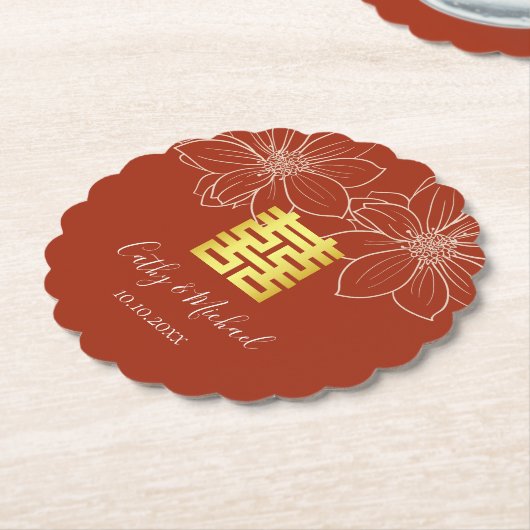 Boho rote moderne Blumenhochzeit in China Untersetzer (angewinkelt)