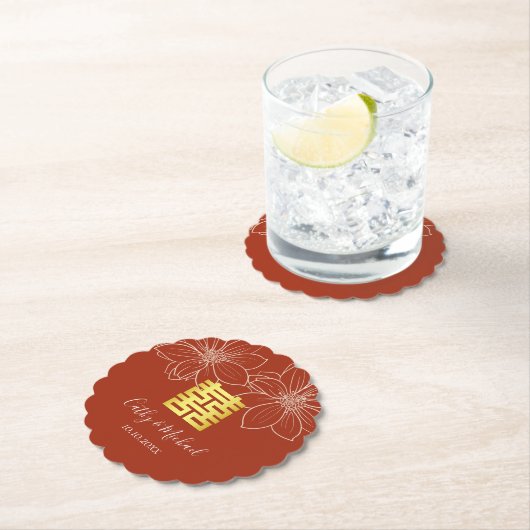 Boho rote moderne Blumenhochzeit in China Untersetzer (Vor Ort)