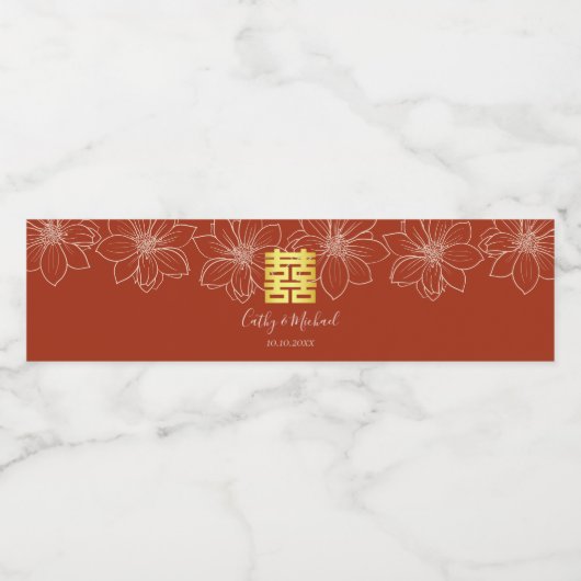 Boho rote moderne Blumenhochzeit in China Wasserflaschenetikett (Einzelnes Label)