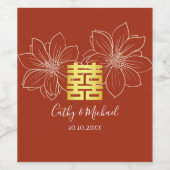Boho rote moderne Blumenhochzeit in China Weinetikett (Einzelnes Label)