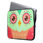 Boho rote u. grüne Eule Laptopschutzhülle (Vorderseite Links)