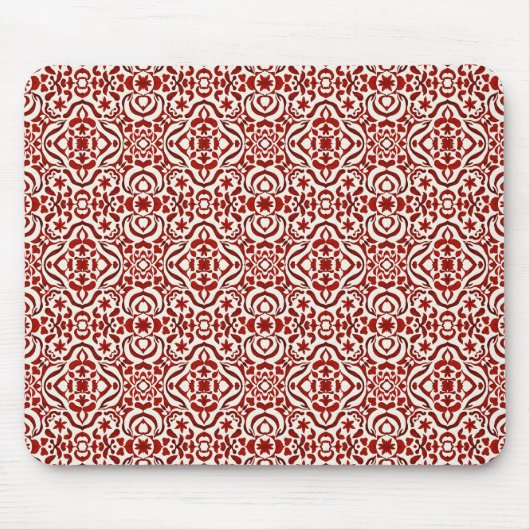 Boho-Rotes Blumen-Damaskus-Nahtloses Musterdesign Mousepad (Vorne)
