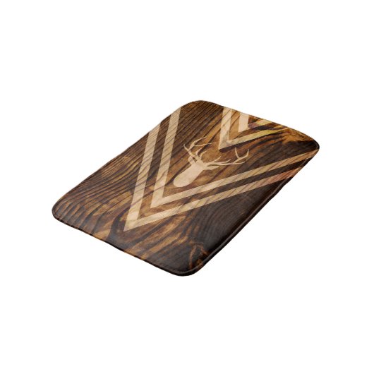 Boho Rotwild auf rustikalem Holz Badematte (Schrägansicht)