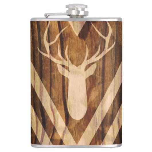 Boho Rotwild auf rustikalem Holz Flachmann (Vorderseite)