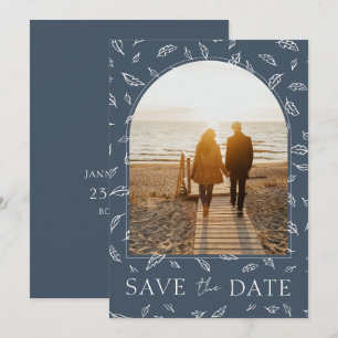 Boho Royal Blau Opulente Blätter Foto Hochzeit Save The Date