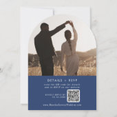 Boho Royal Blue Foto QR Code Arch Wedding Einladung (Rückseite)
