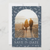 Boho Royal Blue Opulence Blätter Foto Wedding Save The Date (Vorderseite)
