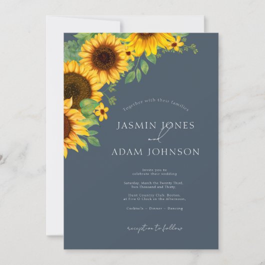 Boho Royal Blue Opulence Sonnenblumen Hochzeit Einladung (Vorderseite)