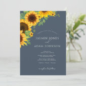 Boho Royal Blue Opulence Sonnenblumen Hochzeit Einladung (Stehend Vorderseite)