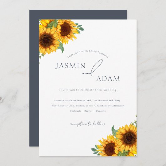 Boho Royal Blue Opulence Sonnenblumen Hochzeit Einladung (Vorne/Hinten)