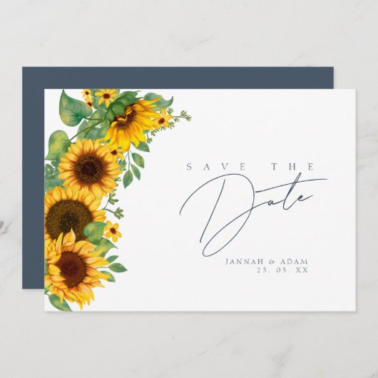 Boho Royal Blue Opulence Sunflower Wedding Save The Date (Vorne/Hinten)