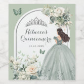 Boho Royal Sage Green Floral Quinceañera Weinetikett (Einzelnes Label)