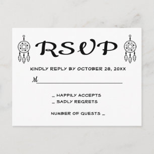 Boho RSVP Traumfänger Hochzeit Schwarz Weiß Einladungspostkarte