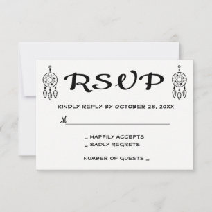 Boho RSVP Traumfänger Hochzeit Schwarz Weiß Stamme Karte
