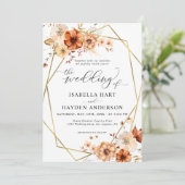 Boho Rust Beige Blumengoldrahmen Hochzeit Einladung (Stehend Vorderseite)