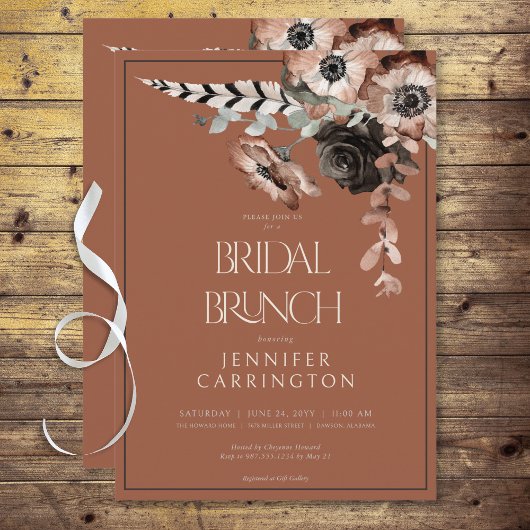 Boho Rust Black & White Blume Bridal Brunch Einladung