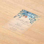 Boho Rust Blue Floral Etwas Blue Brautparty Acryleinladungen (Ablage )