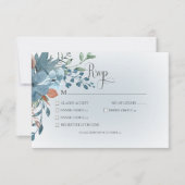 Boho Rust & Blue Floral Hochzeit Weißes Abendessen RSVP Karte (Vorderseite)