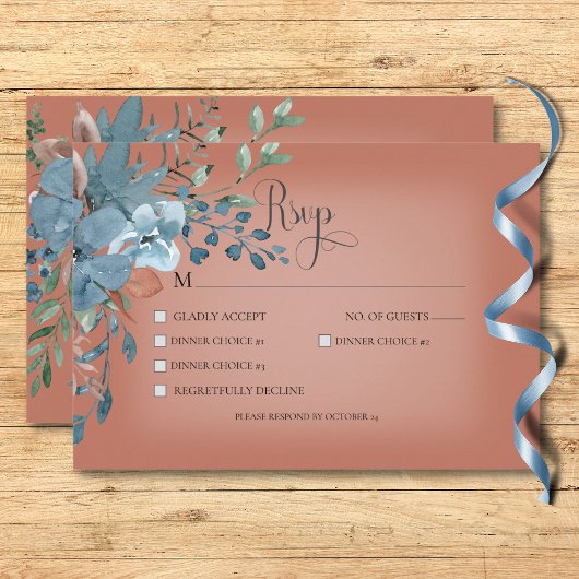 Boho Rust & Blue Floral Hochzeitsmahl RSVP Karte