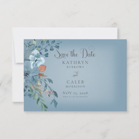 Boho Rust & Blue Floral Save the Date Card (Vorderseite)