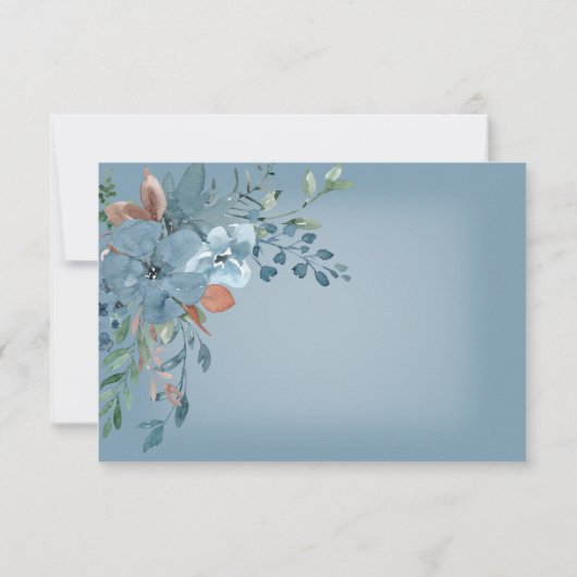 Boho Rust & Blue Floral Wedding Blue Dinner RSVP Karte (Rückseite)