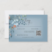 Boho Rust & Blue Floral Wedding Blue QR Code RSVP Karte (Vorderseite)