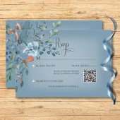 Boho Rust & Blue Floral Wedding Blue QR Code RSVP Karte