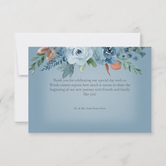 Boho Rust & Blue Floral Wedding Dankeschön Karte (Rückseite)