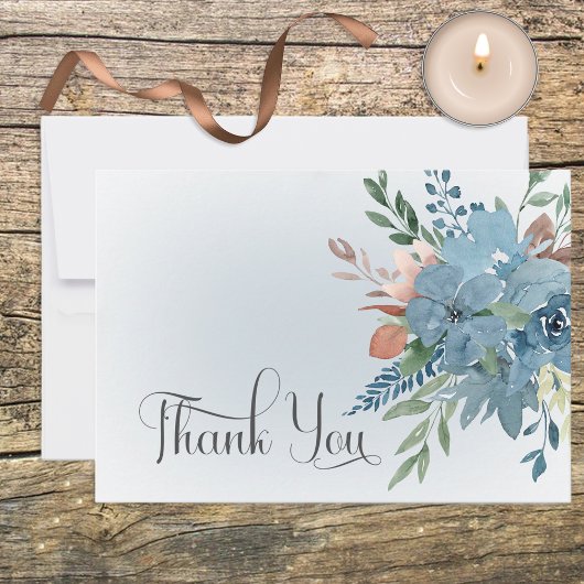 Boho Rust & Blue Floral Wedding Dankeschön Karte