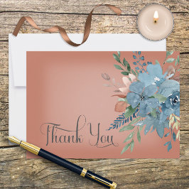 Boho Rust & Blue Floral Wedding Dankeschön Karte