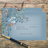 Boho Rust & Blue Floral Wedding Response Card RSVP Karte