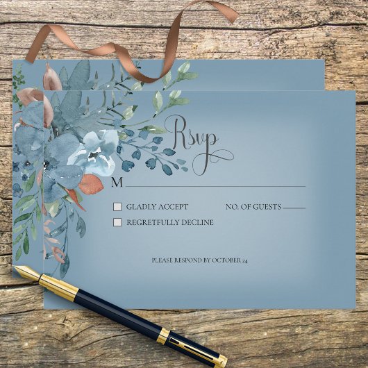 Boho Rust & Blue Floral Wedding Response Card RSVP Karte