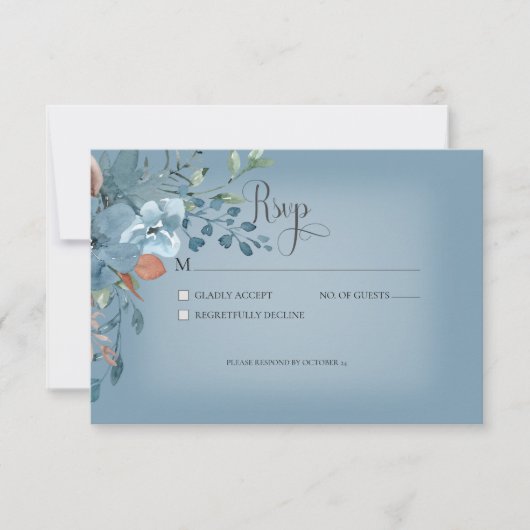 Boho Rust & Blue Floral Wedding Response Card RSVP Karte (Vorderseite)