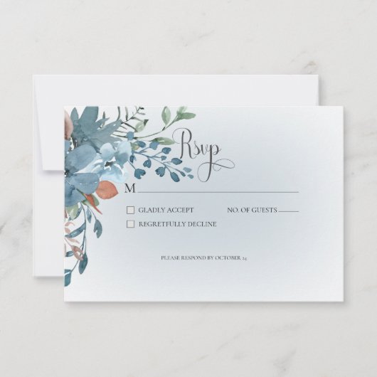 Boho Rust & Blue Floral Wedding Response Card RSVP Karte (Vorderseite)