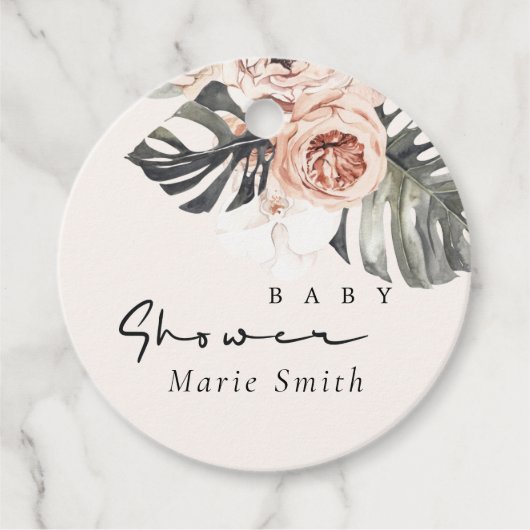BOHO RUST BLUSH MONSTERA FLORAL BABY SHOWER GESCHENKANHÄNGER (Vorderseite)