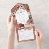 Boho Rust Burgundy Fall Floral Dinner All In One Einladung (Abreißen)