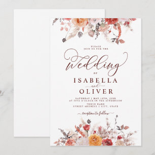 Boho Rust Burnt Orange Terracotta Marsala Wedding Einladung