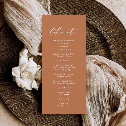 Boho Rust Burnt Orange Terracotta Wedding Menükarte