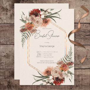 Boho Rust & Cream Fall Floral Brautparty Einladung