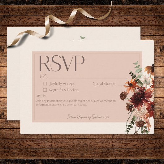 Boho Rust & Cream Fall Floral No Dinner RSVP Karte