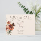 Boho Rust & Cream Fall Floral Save The Date (Stehend Vorderseite)