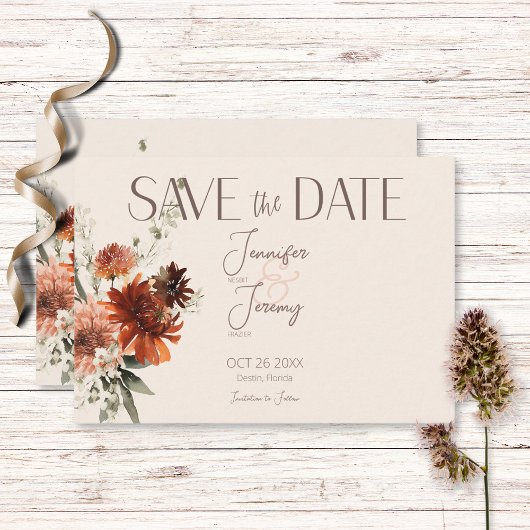 Boho Rust & Cream Fall Floral Save The Date