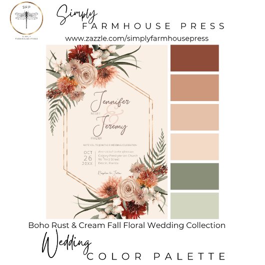 Boho Rust & Cream Fall Floral Wedding Einladung