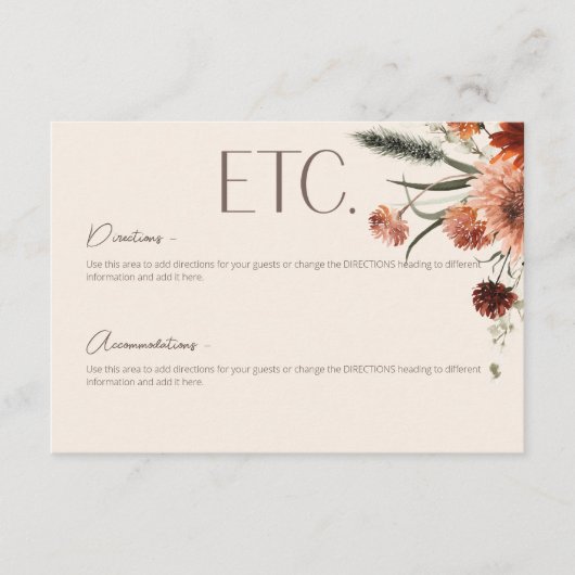 Boho Rust & Creme Fall Blumendetails Begleitkarte (Vorderseite)