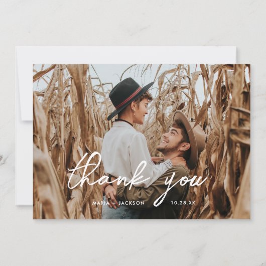 Boho Rust Custom Wedding Foto Vielen Dank Karten (Vorderseite)