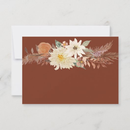 BOHO Rust Earthy Fall Floral Pampas Grass Wedding RSVP Karte (Rückseite)